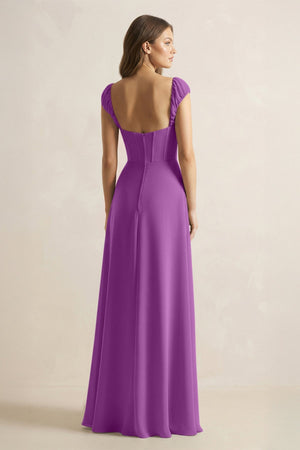Sweetheart Corset A - Line Chiffon Bridesmaid Dress in Amethyst - SHE IS ME Bridesmaid Dresses