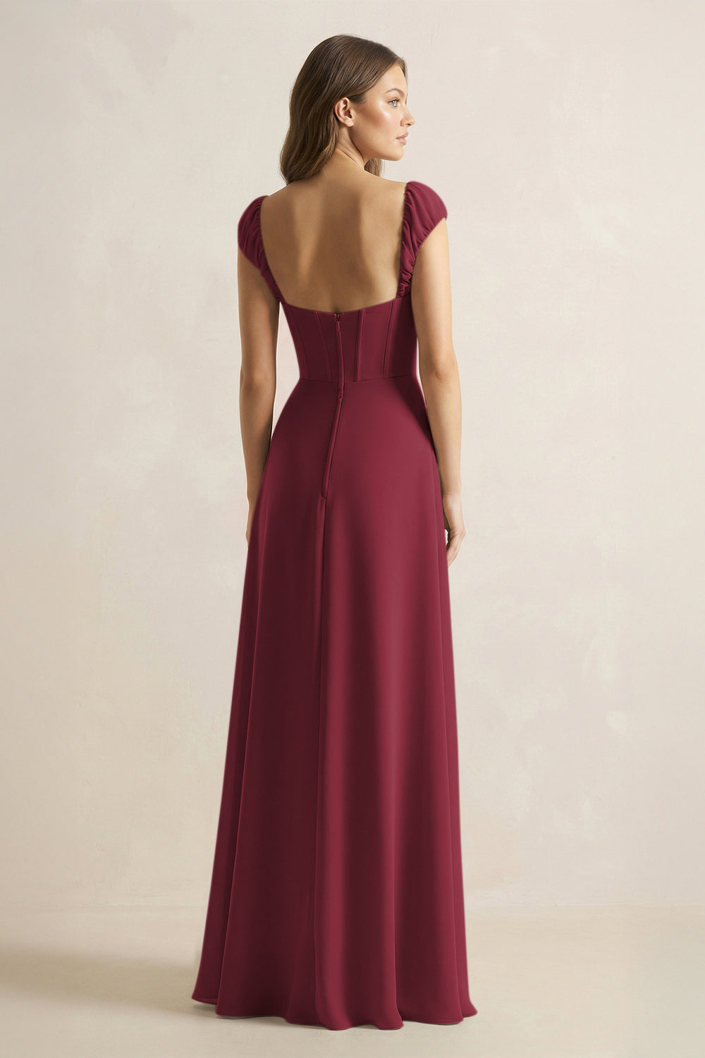 Sweetheart Corset A-Line Chiffon Bridesmaid Dress in Berry