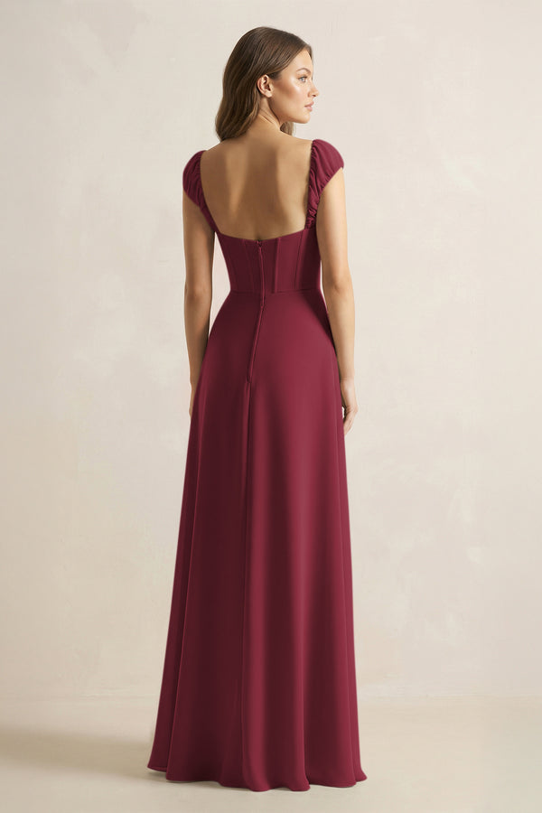 Sweetheart Corset A-Line Chiffon Bridesmaid Dress in Berry (2) | KISSBRIDAL
