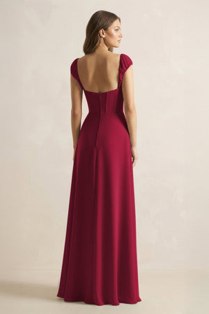 Sweetheart Corset A - Line Chiffon Bridesmaid Dress in Berry - SHE IS ME Bridesmaid Dresses