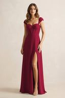 Sweetheart Corset A - Line Chiffon Bridesmaid Dress in Berry - SHE IS ME Bridesmaid Dresses