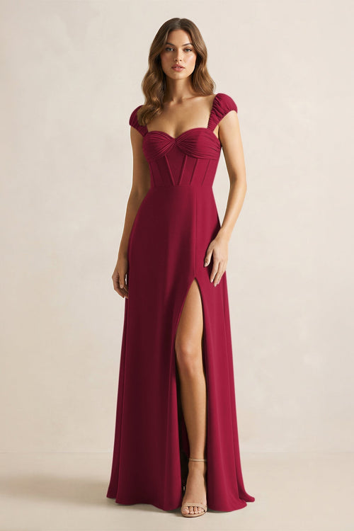 Sweetheart Corset A - Line Chiffon Bridesmaid Dress in Berry - SHE IS ME Bridesmaid Dresses
