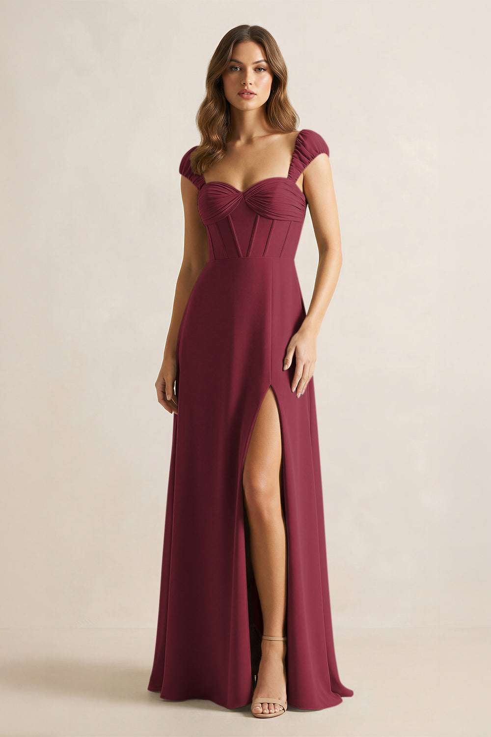 Sweetheart Corset A-Line Chiffon Bridesmaid Dress in Berry