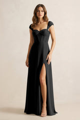 Sweetheart Corset A - Line Chiffon Bridesmaid Dress in Black - KISS BRIDAL Bridesmaid Dresses