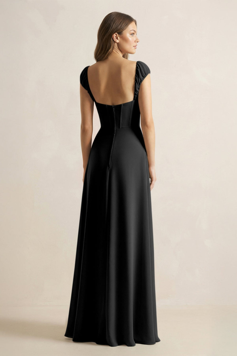 Sweetheart Corset A - Line Chiffon Bridesmaid Dress in Black - KISS BRIDAL Bridesmaid Dresses