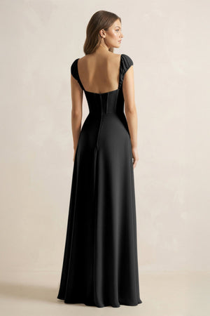 Sweetheart Corset A - Line Chiffon Bridesmaid Dress in Black - SHE IS ME Bridesmaid Dresses