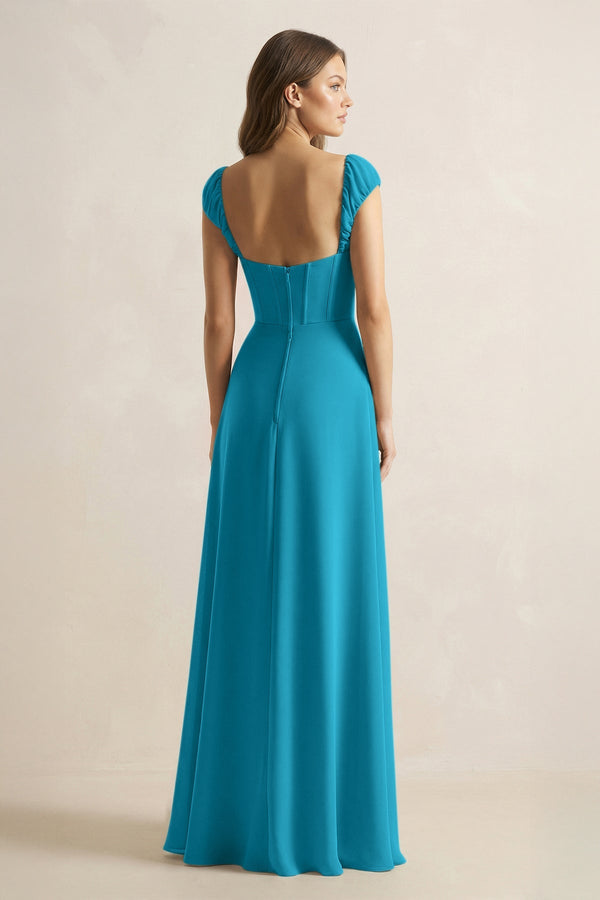 Sweetheart Corset A - Line Chiffon Bridesmaid Dress in Blue Jay - SHE IS ME Bridesmaid Dresses