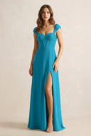 Sweetheart Corset A - Line Chiffon Bridesmaid Dress in Blue Jay - SHE IS ME Bridesmaid Dresses