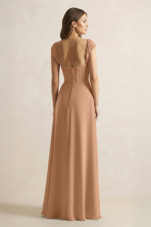 Sweetheart Corset A - Line Chiffon Bridesmaid Dress in Bronzer - SHE IS ME Bridesmaid Dresses