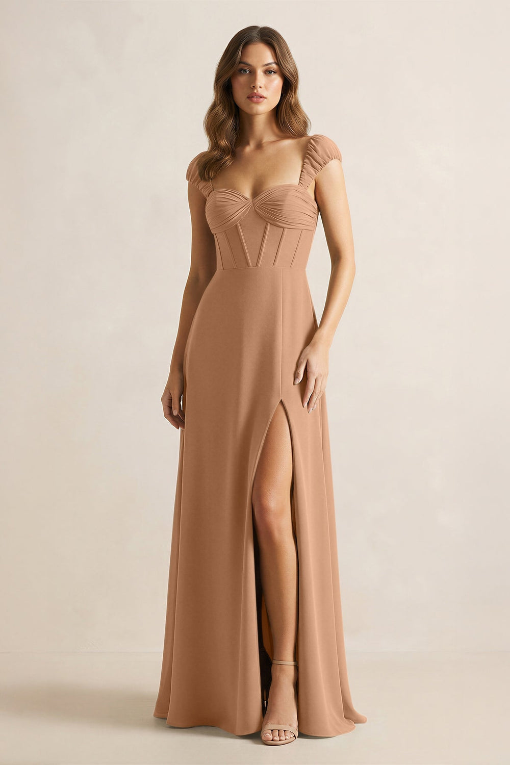 Sweetheart Corset A - Line Chiffon Bridesmaid Dress in Bronzer - KISS BRIDAL Bridesmaid Dresses