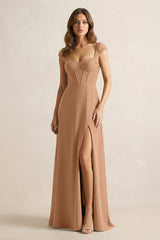 Sweetheart Corset A - Line Chiffon Bridesmaid Dress in Bronzer - KISS BRIDAL Bridesmaid Dresses