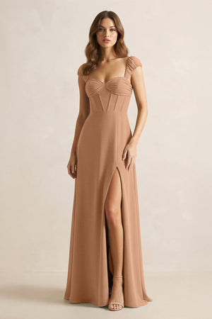 Sweetheart Corset A - Line Chiffon Bridesmaid Dress in Bronzer - SHE IS ME Bridesmaid Dresses