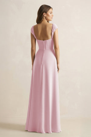 Sweetheart Corset A - Line Chiffon Bridesmaid Dress in Candy Pink - SHE IS ME Bridesmaid Dresses
