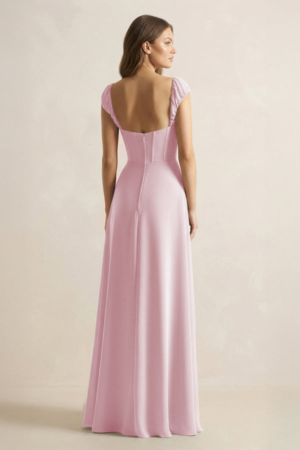 Sweetheart Corset A - Line Chiffon Bridesmaid Dress in Candy Pink - SHE IS ME Bridesmaid Dresses