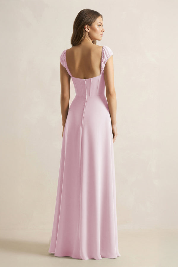 Sweetheart Corset A-Line Chiffon Bridesmaid Dress in Candy Pink (2) | KISSBRIDAL