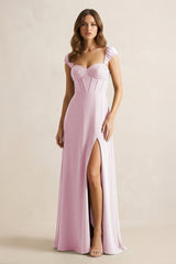 Sweetheart Corset A-Line Chiffon Bridesmaid Dress in Candy Pink | KISSBRIDAL