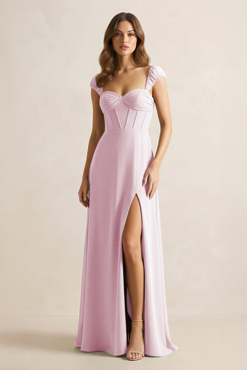Sweetheart Corset A-Line Chiffon Bridesmaid Dress in Candy Pink | KISSBRIDAL