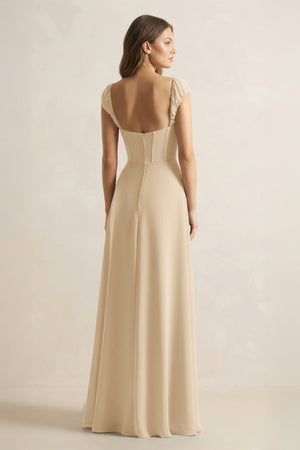 Sweetheart Corset A-Line Chiffon Bridesmaid Dress in Champagne (2) | KISSBRIDAL