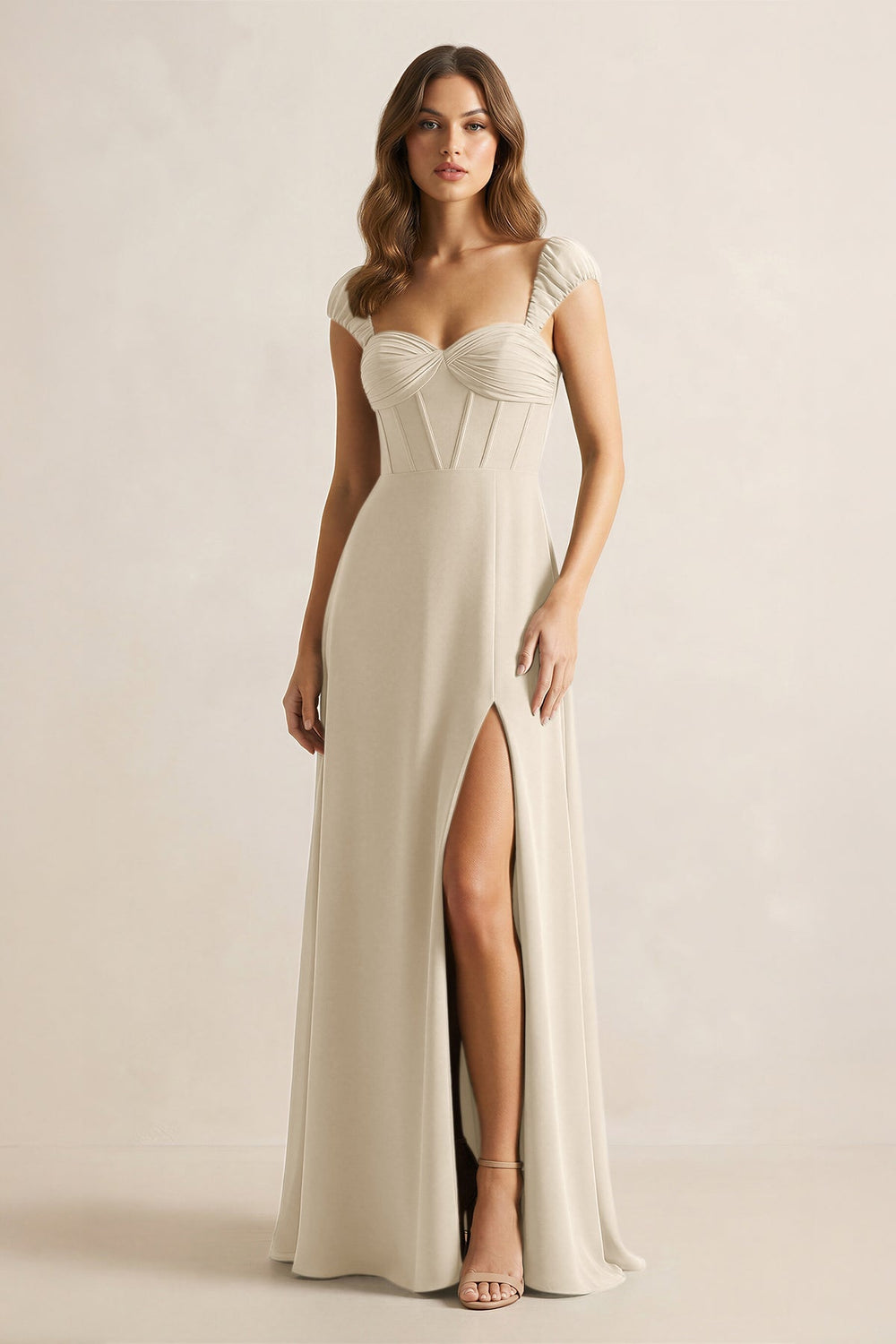 Sweetheart Corset A - Line Chiffon Bridesmaid Dress in Champagne - KISS BRIDAL Bridesmaid Dresses