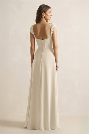 Sweetheart Corset A - Line Chiffon Bridesmaid Dress in Champagne - SHE IS ME Bridesmaid Dresses