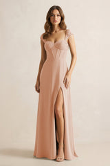Sweetheart Corset A - Line Chiffon Bridesmaid Dress in Champagne Rose - KISS BRIDAL Bridesmaid Dresses