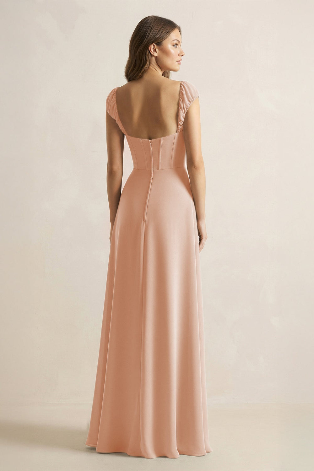 Sweetheart Corset A - Line Chiffon Bridesmaid Dress in Champagne Rose - KISS BRIDAL Bridesmaid Dresses
