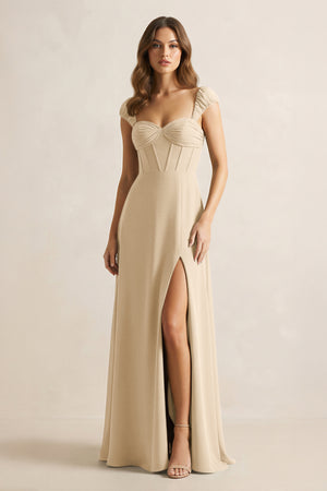 Sweetheart Corset A-Line Chiffon Bridesmaid Dress in Champagne | KISSBRIDAL