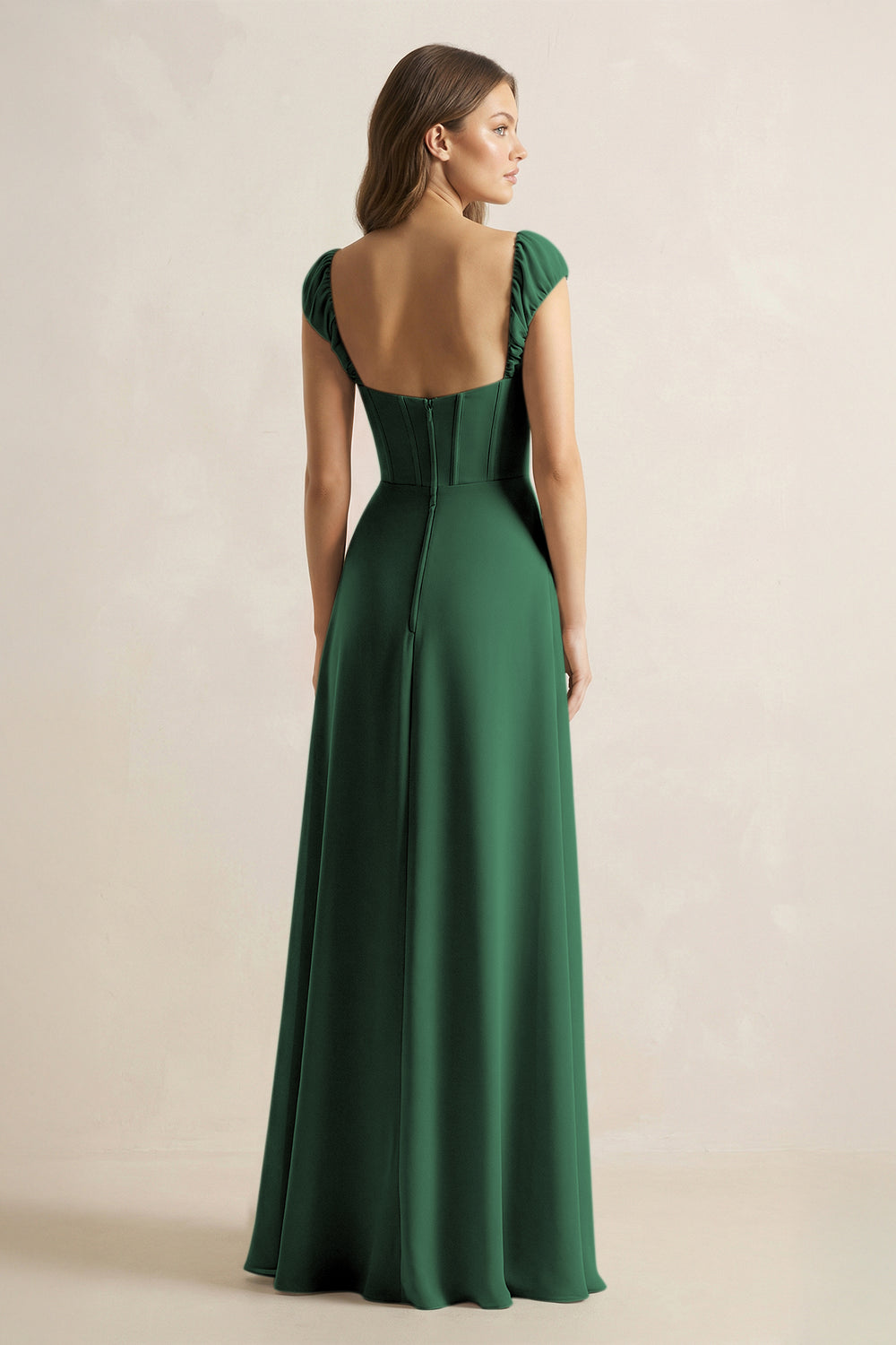 Sweetheart Corset A-Line Chiffon Bridesmaid Dress in Dark Green