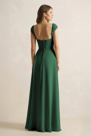 Sweetheart Corset A-Line Chiffon Bridesmaid Dress in Dark Green (2) | KISSBRIDAL