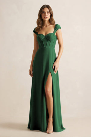 Sweetheart Corset A - Line Chiffon Bridesmaid Dress in Dark Green - SHE IS ME Bridesmaid Dresses