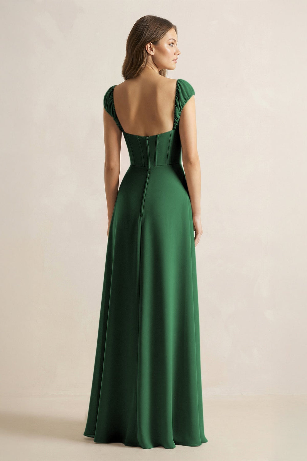 Sweetheart Corset A - Line Chiffon Bridesmaid Dress in Dark Green - KISS BRIDAL Bridesmaid Dresses