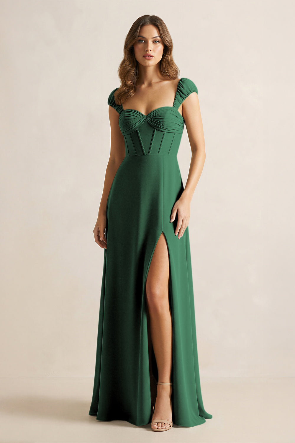 Sweetheart Corset A-Line Chiffon Bridesmaid Dress in Dark Green