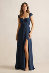 Sweetheart Corset A - Line Chiffon Bridesmaid Dress in Dark Navy - KISS BRIDAL Bridesmaid Dresses