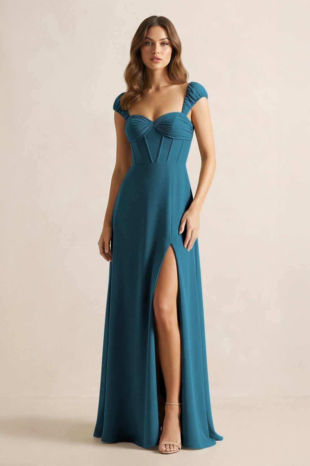 Sweetheart Corset A - Line Chiffon Bridesmaid Dress in Dark Teal - KISS BRIDAL Bridesmaid Dresses