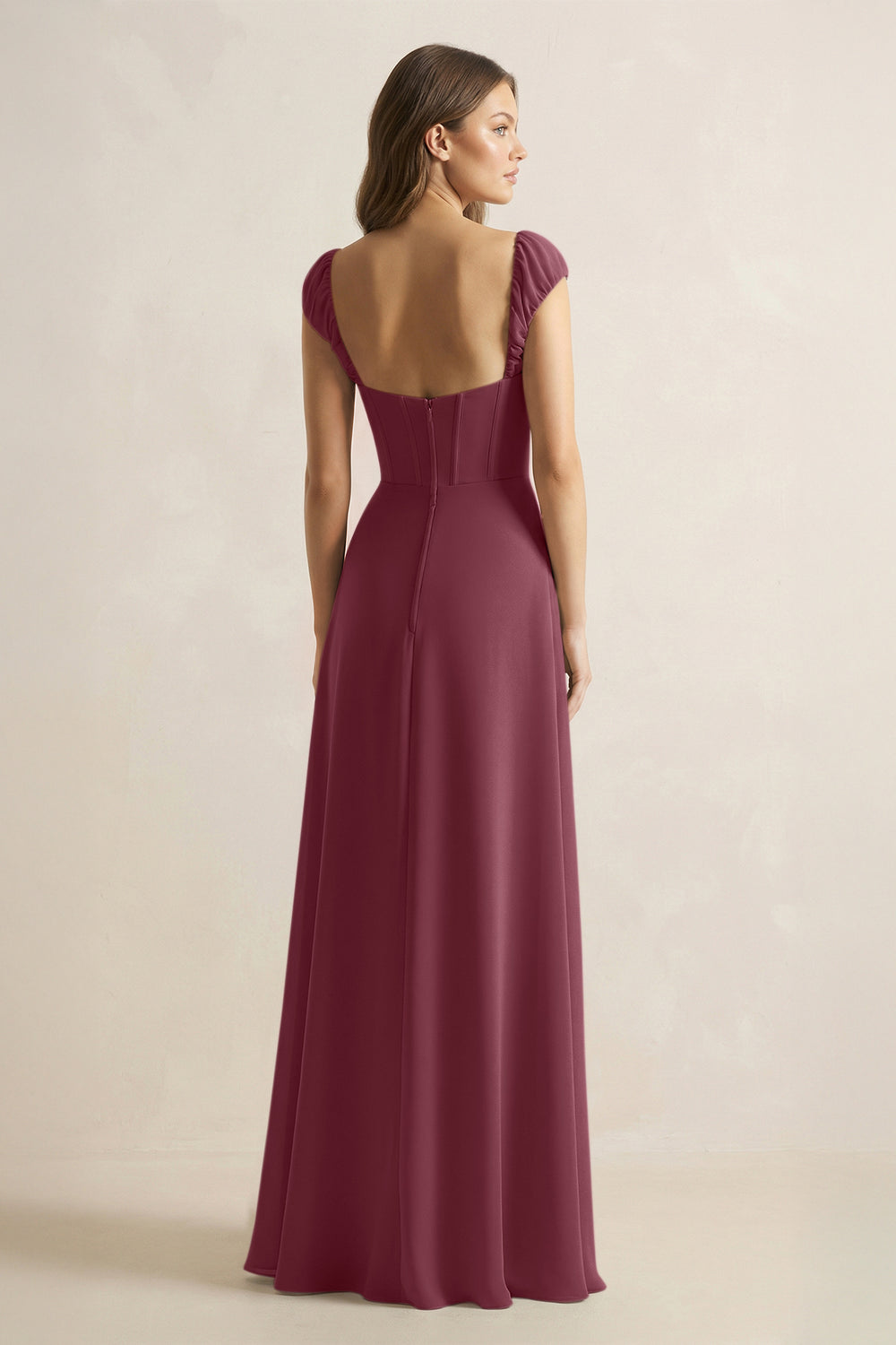 Sweetheart Corset A-Line Chiffon Bridesmaid Dress in Desert Rose