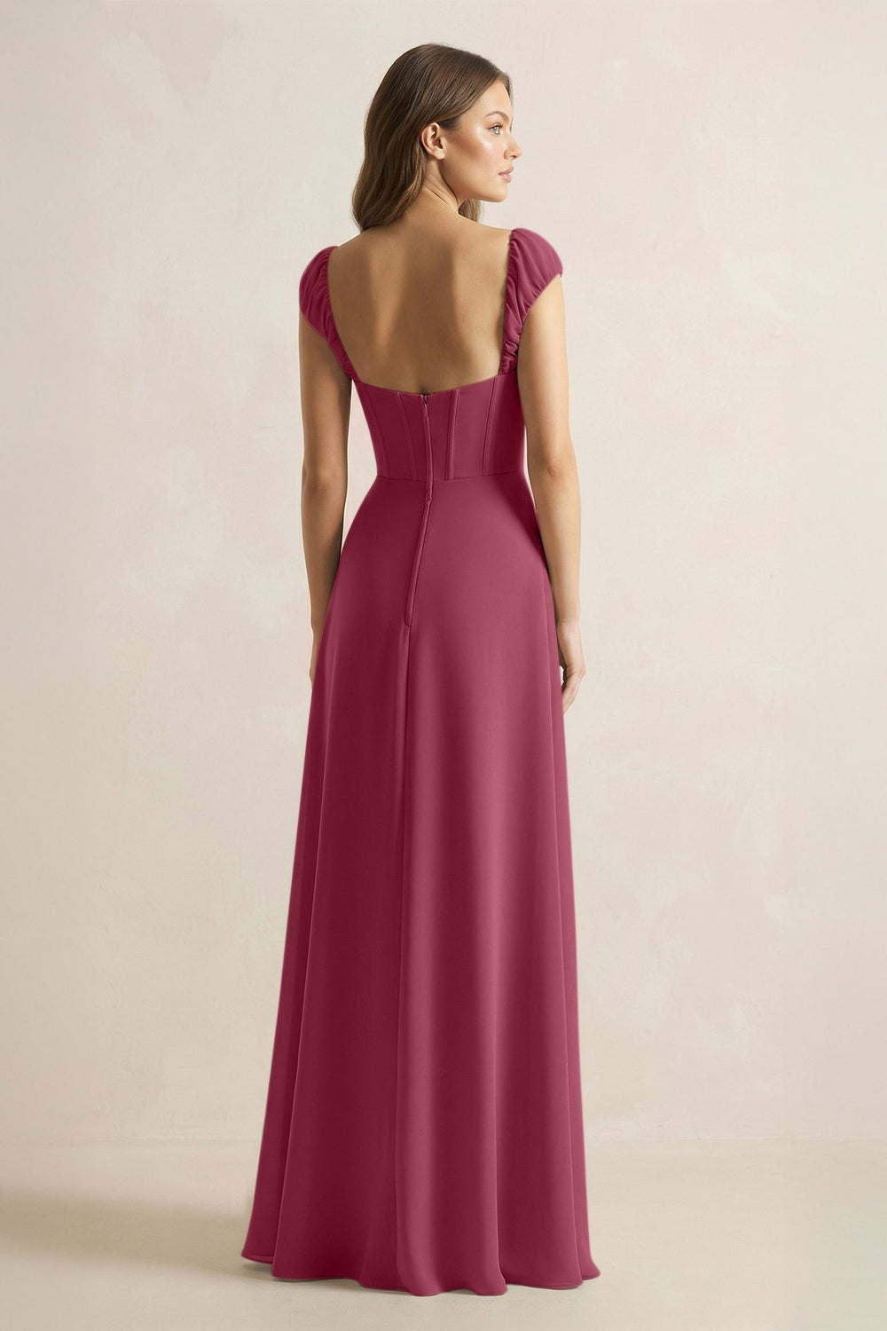 Sweetheart Corset A - Line Chiffon Bridesmaid Dress in Desert Rose - KISS BRIDAL Bridesmaid Dresses