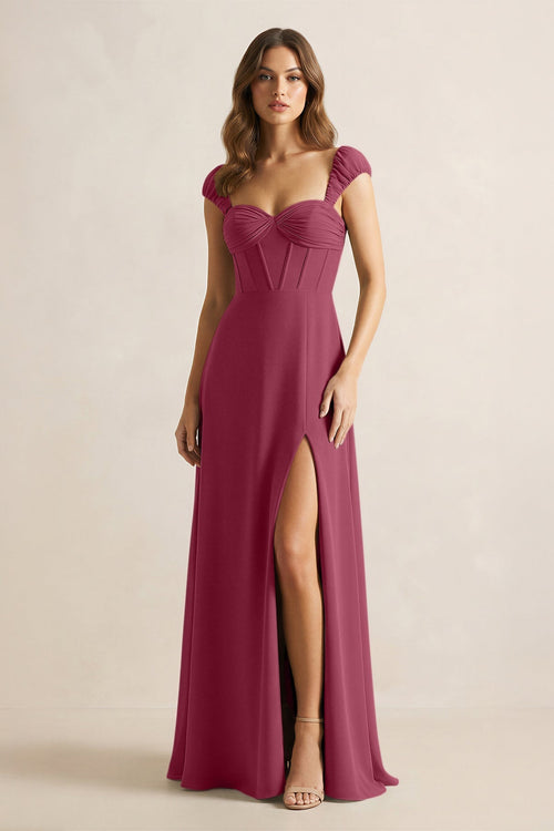 Sweetheart Corset A - Line Chiffon Bridesmaid Dress in Desert Rose - SHE IS ME Bridesmaid Dresses