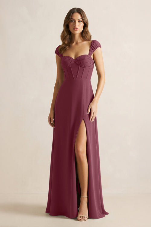 Sweetheart Corset A-Line Chiffon Bridesmaid Dress in Desert Rose | KISSBRIDAL