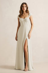 Sweetheart Corset A - Line Chiffon Bridesmaid Dress in Dove Gray - KISS BRIDAL Bridesmaid Dresses