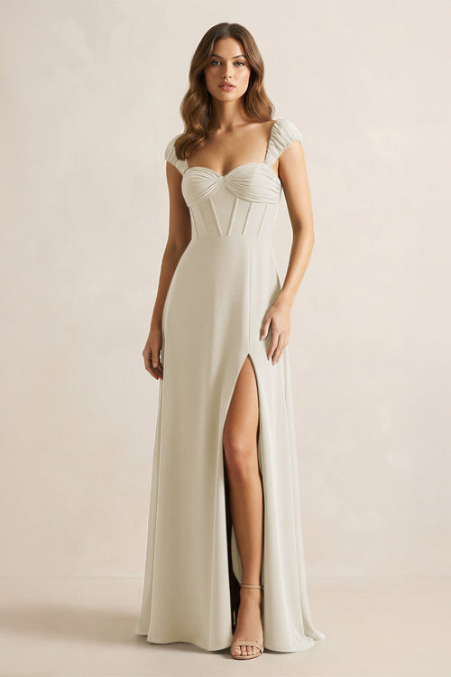 Sweetheart Corset A - Line Chiffon Bridesmaid Dress in Dove Gray - SHE IS ME Bridesmaid Dresses