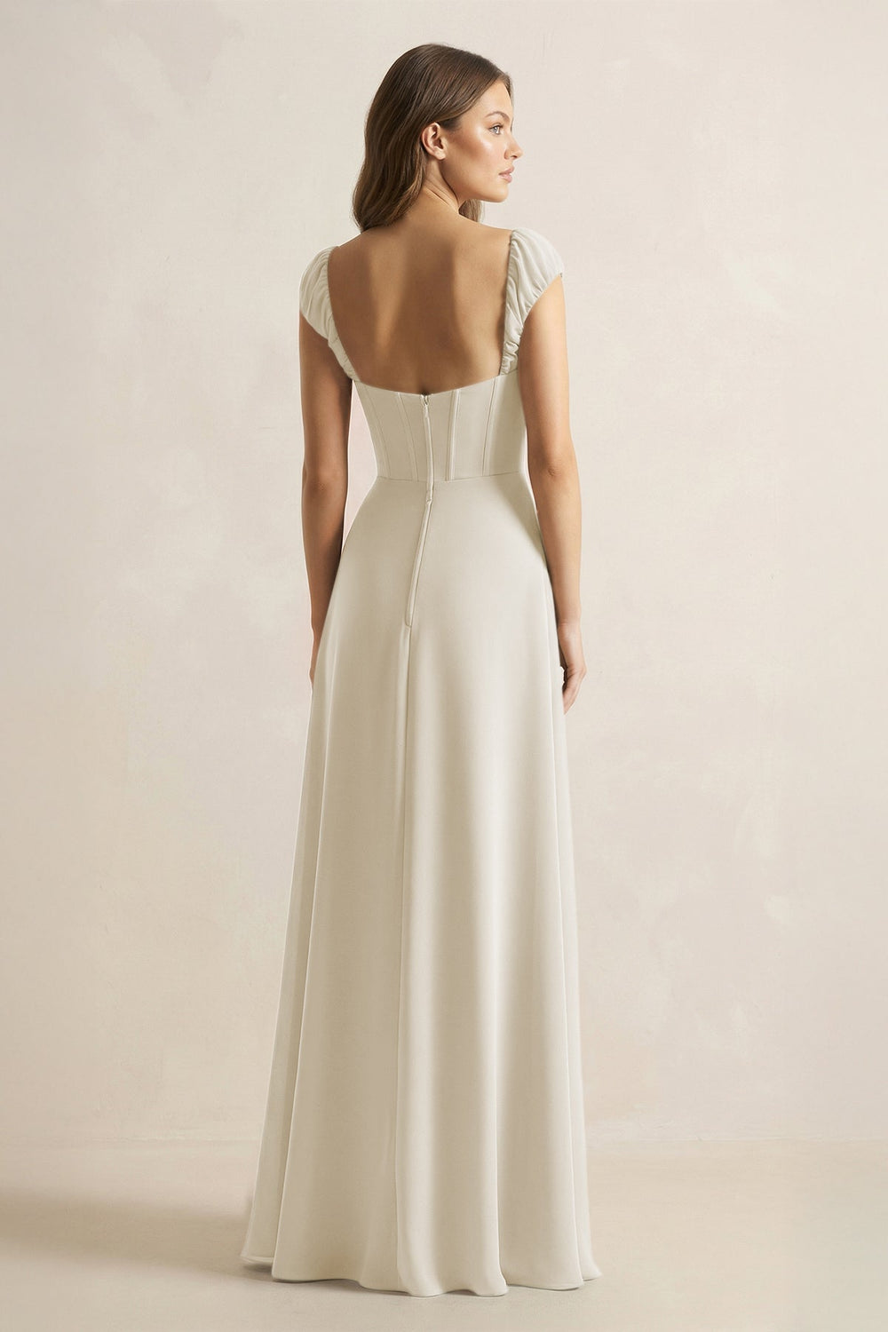 Sweetheart Corset A - Line Chiffon Bridesmaid Dress in Dove Gray - KISS BRIDAL Bridesmaid Dresses