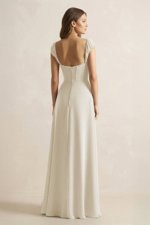 Sweetheart Corset A - Line Chiffon Bridesmaid Dress in Dove Gray - SHE IS ME Bridesmaid Dresses