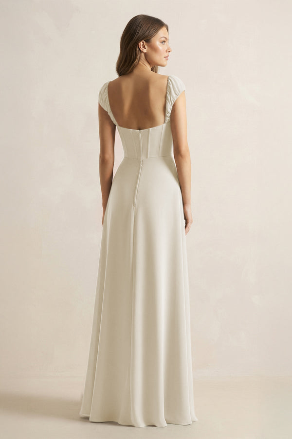 Sweetheart Corset A - Line Chiffon Bridesmaid Dress in Dove Gray - SHE IS ME Bridesmaid Dresses