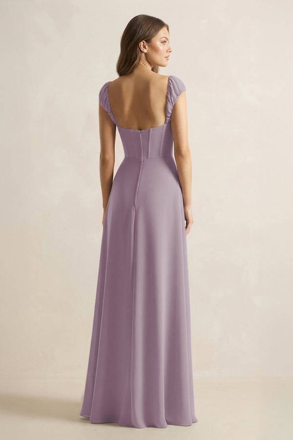 Sweetheart Corset A-Line Chiffon Bridesmaid Dress in Dusk (2) | KISSBRIDAL