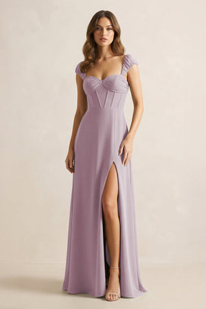 Sweetheart Corset A - Line Chiffon Bridesmaid Dress in Dusk - SHE IS ME Bridesmaid Dresses