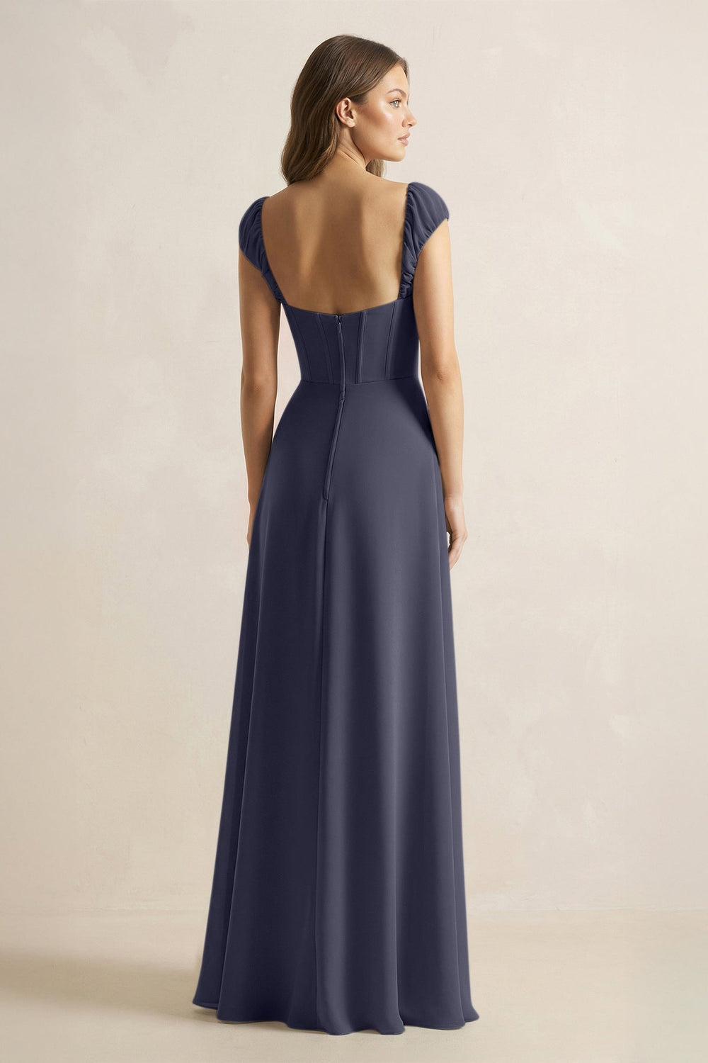 Sweetheart Corset A - Line Chiffon Bridesmaid Dress in Dusk Blue - KISS BRIDAL Bridesmaid Dresses