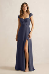 Sweetheart Corset A - Line Chiffon Bridesmaid Dress in Dusk Blue - KISS BRIDAL Bridesmaid Dresses