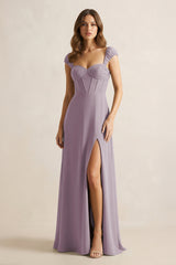 Sweetheart Corset A-Line Chiffon Bridesmaid Dress in Dusk | KISSBRIDAL