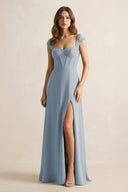 Sweetheart Corset A-Line Chiffon Bridesmaid Dress in Dusty Blue | KISSBRIDAL