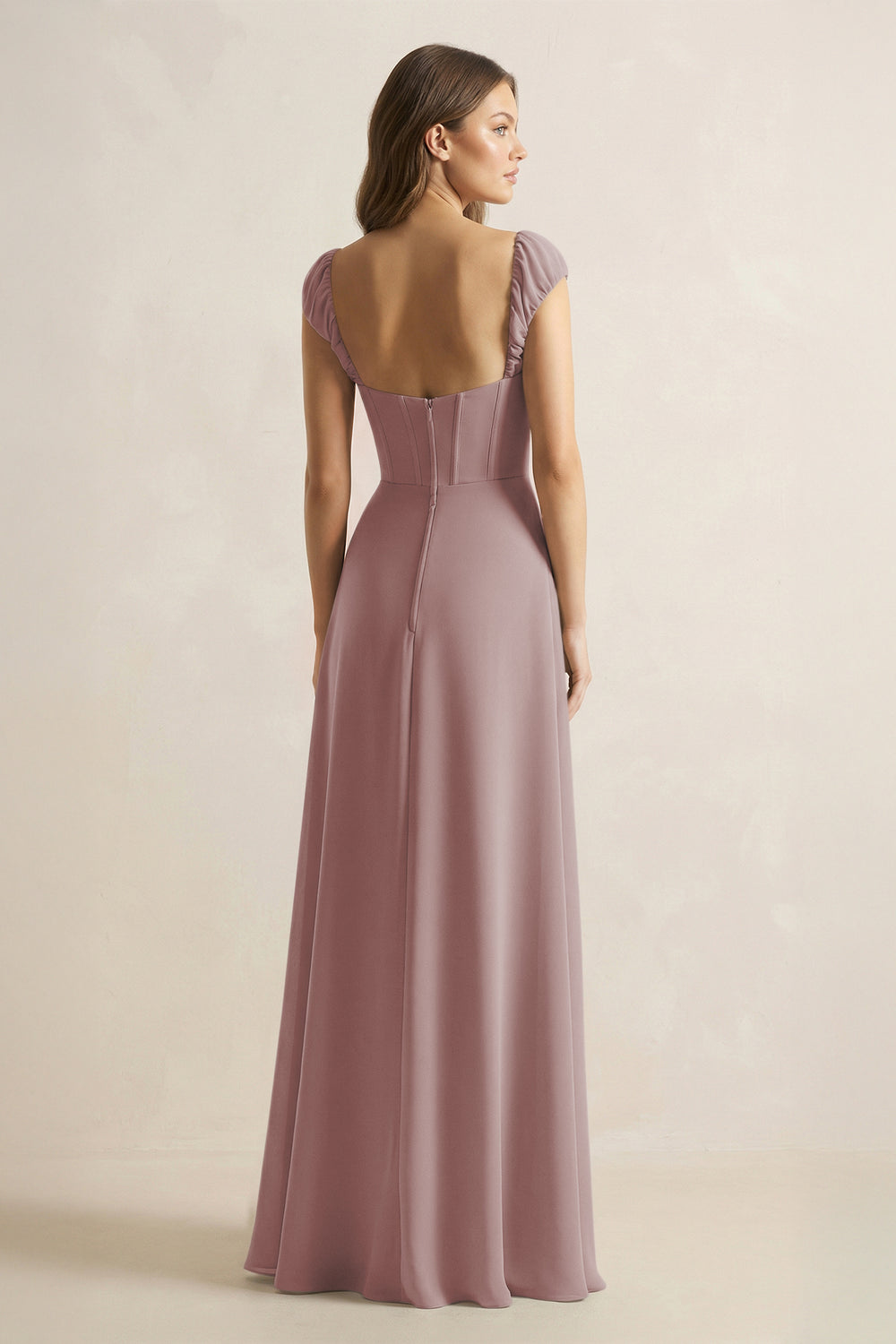 Sweetheart Corset A-Line Chiffon Bridesmaid Dress in Dusty Rose